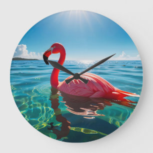 Relógio Grande Flamingo Rosa Sob O Céu