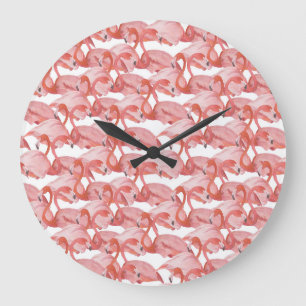Relógio Grande Flamingo Watercolor: Padrão Pequeno Sem Pernas