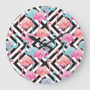 Relógio Grande Flamingoes no padrão de Design Negrito