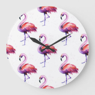 Relógio Grande Flamingos com salpicos: padrão de aquarela.