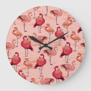 Relógio Grande Flamingos cor-de-rosa: padrão tropical sem costura