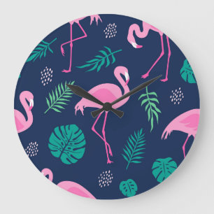 Relógio Grande flamingos cor-de-rosa, palmas tropicais, marinheir