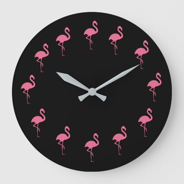 Relógio Grande Flamingos Rosa Tropicais Engraçados (Frente)
