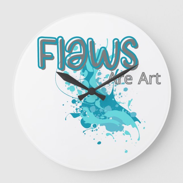Relógio Grande Flaws Are Art – Inspirational Abstract Splash Blue (Frente)