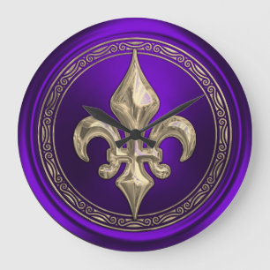 Relógio Grande Fleur de Lis, púrpura e Dourada