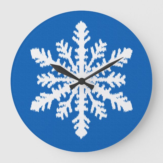 Relógio Grande Floco de neve Ikat - Azul de cobalto e branco (Frente)