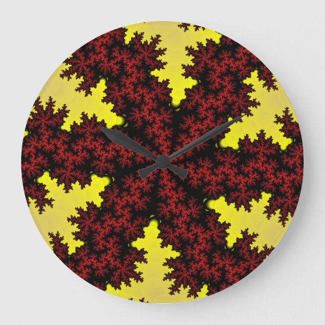 Relógio Grande Floco de neve vermelho e amarelo (Frente)