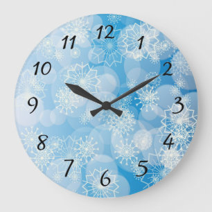 Relógio Grande Flocos de neve de Natal sobre fundo azul