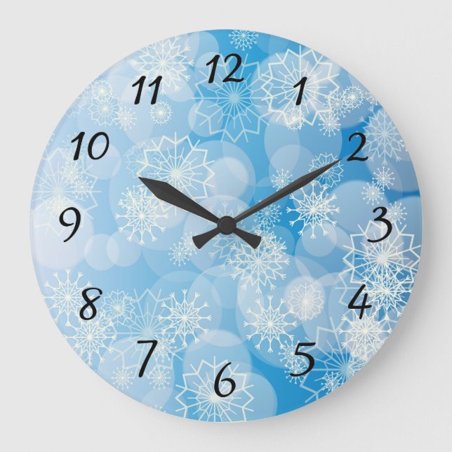 Relógio Grande Flocos de neve de Natal sobre fundo azul (Frente)