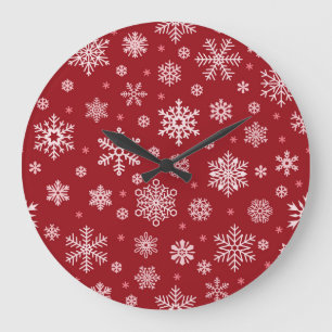 Relógio Grande Flocos de neve, decor vermelho, padrão de Natal.
