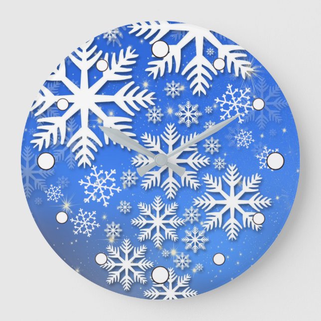 Relógio Grande Flocos de neve e estrelas (Frente)