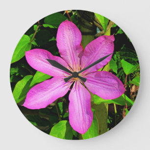 Relógio Grande Flor Brilhante Rosa e Fundo Verde