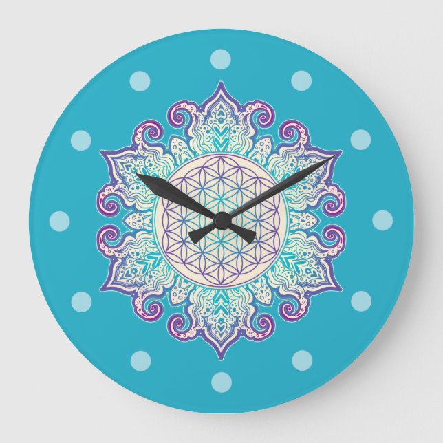 Relógio Grande Flor Da Vida - Índia Mandala 2 (Frente)