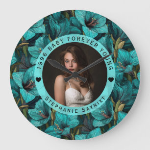 Relógio Grande Flor de Amarilis Presente de Aniversário Feliz par