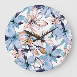 Relógio Grande Flor de Aquarela: Design pintado de forma adorável