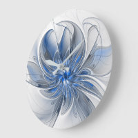 Flor de Arte Fractal em Aquarela Azul Cinza Abstra