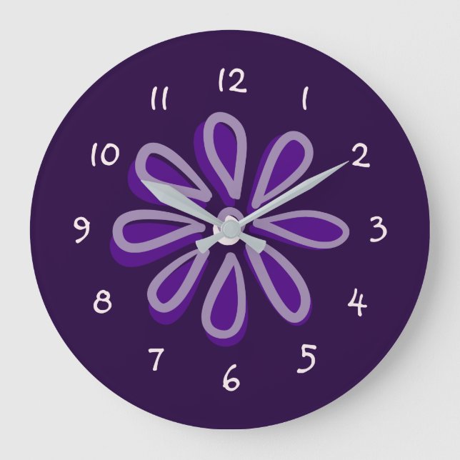 Relógio Grande Flor de Doodle Roxo Chic (Frente)