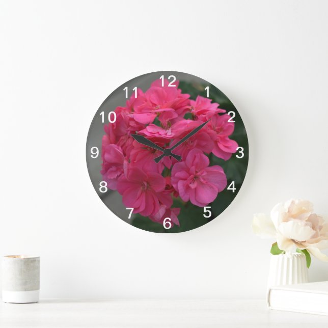 Relógio Grande Flor de Gerânio Rosa (Lar)