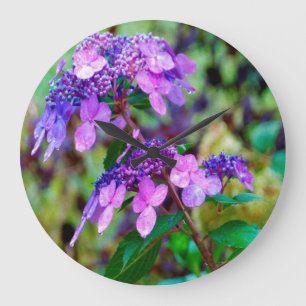 Relógio Grande Flor de Hydrangea Roxo