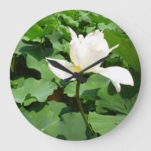 Relógio Grande Flor de Lotus Branco
