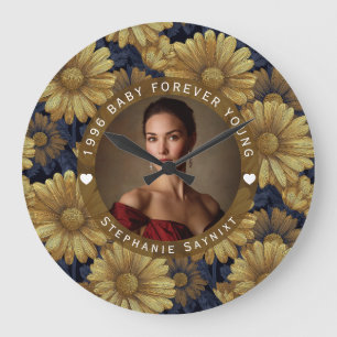 Relógio Grande Flor de Margarida Cinquenta Aniversário Personaliz