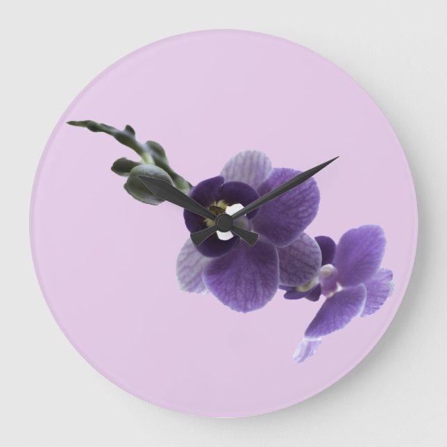 Relógio Grande Flor de orquídea roxa, (Frente)