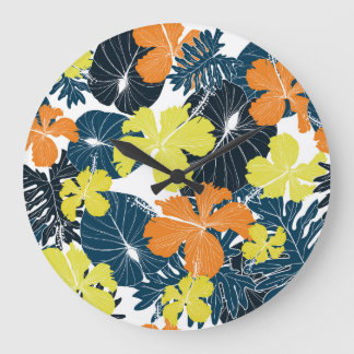 Relógio Grande Flor de primavera: Textura Floral Vintage