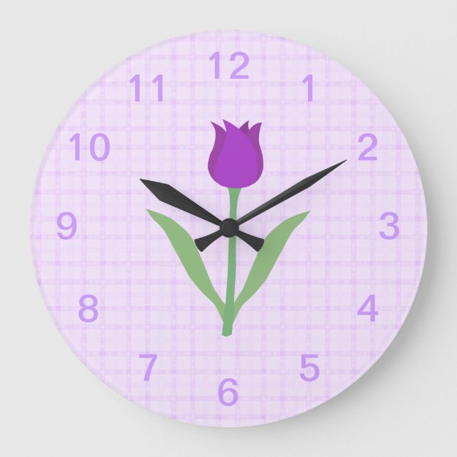 Relógio Grande Flor De Tulipas Roxo. (Frente)
