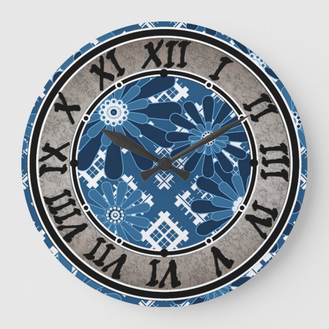 Relógio Grande Flor de xadrez abstrato moderna e sem costura (Frente)