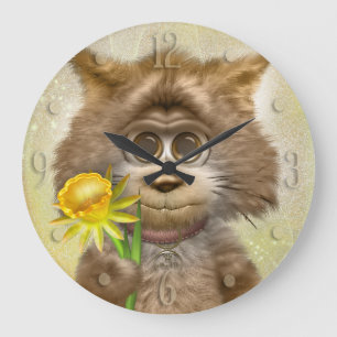 Relógio Grande Flor do primavera dos gatos do gatinho