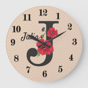 Relógio Grande Flor editável personalizada do vermelho do texto