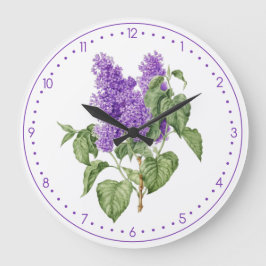 Relógio Grande Flor Lilac Vintage Floral Verde Roxo Botânico