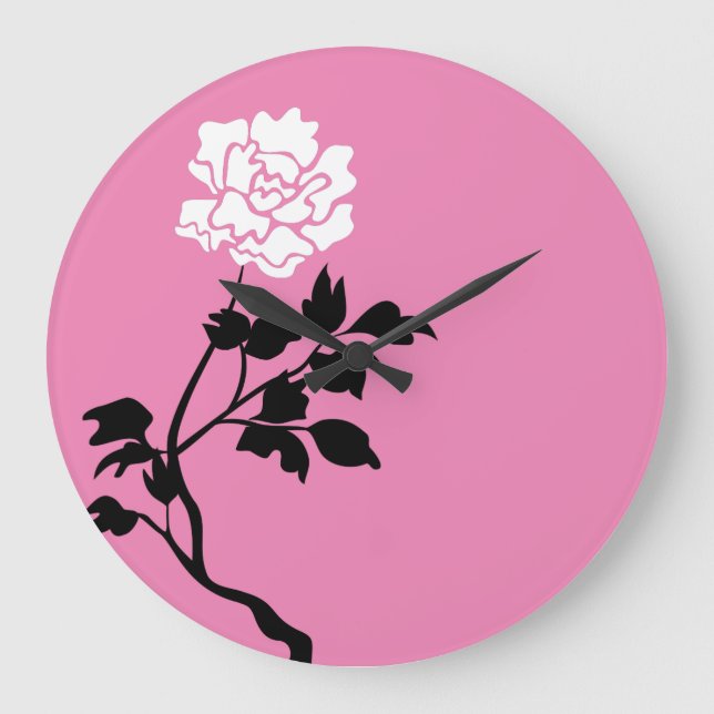 Relógio Grande Flor Preto e Branco (Frente)