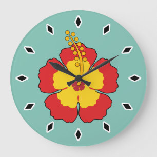 Relógio Grande Flor Tropical de Red Hibiscus