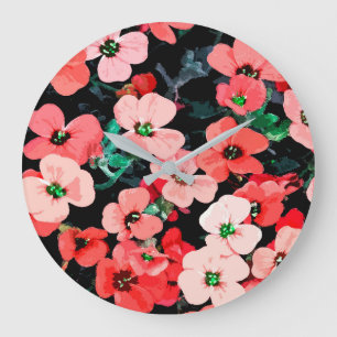 Relógio Grande Flor Vermelho de Aquarela
