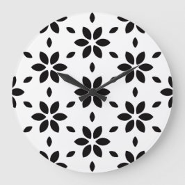 Relógio Grande Floral Abstrato Preto e Branco Moderno