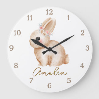 Relógio Grande Floral Bunny Personalized Nursery Wall Clock Custo