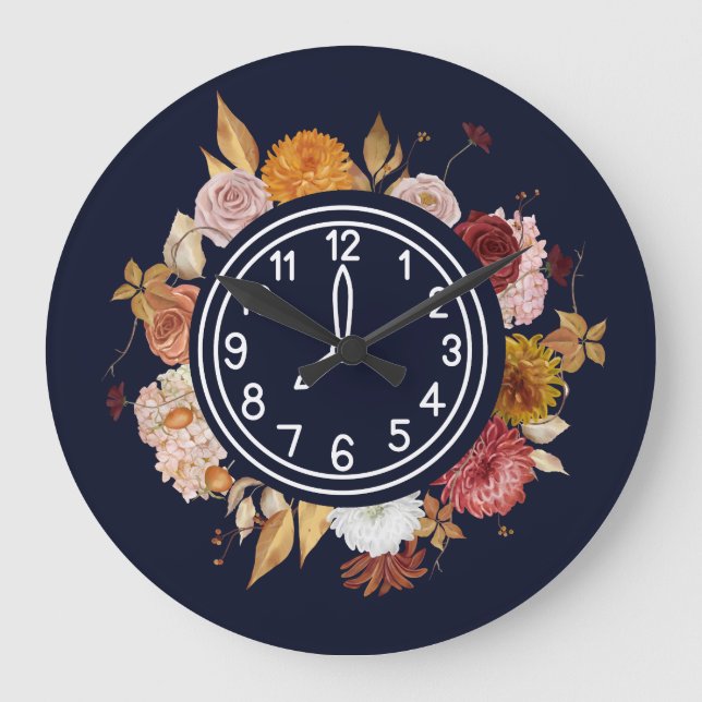 Relógio Grande Floral de Aquarela Elegante (Frente)