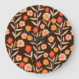 Relógio Grande Floral de Aquarela: Textura Desenhada À Mão
