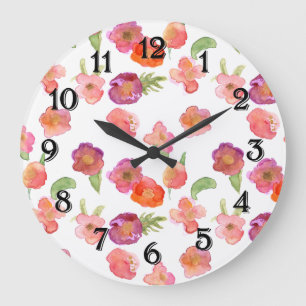 Relógio Grande Floral de Dourado Cor de Água Rosa