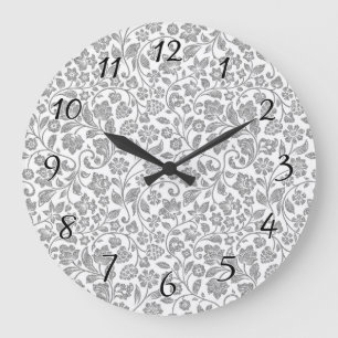 Relógio Grande Floral de prata Glittery no branco