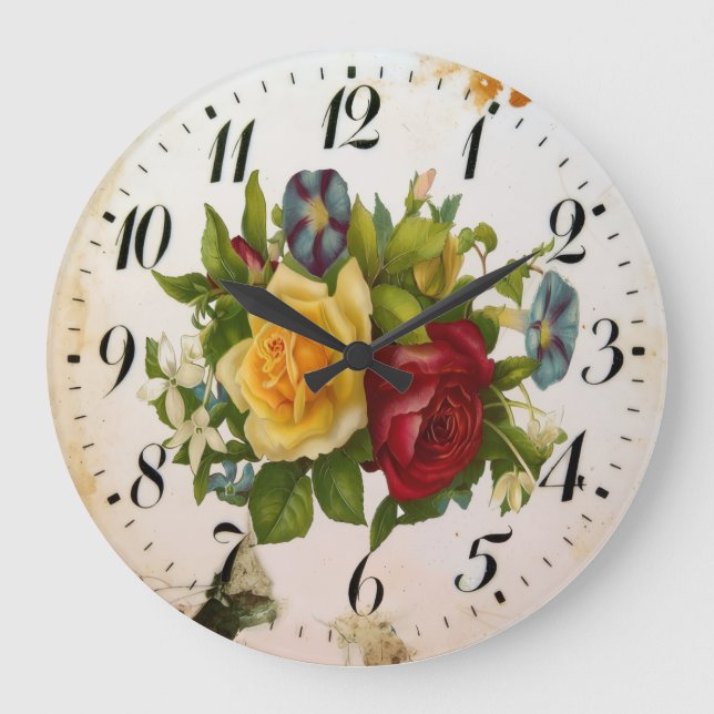 Relógio Grande Floral Elegance Round Acrylic Wall Clock (Frente)