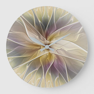 Relógio Grande Floral Fantasy Dourada Eggplant Abstrato Art Fract