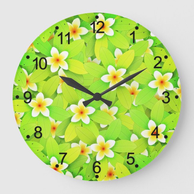 Relógio Grande Floral Green Leaves Yellow Flowers Pattern-61717 (Frente)