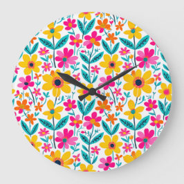 Relógio Grande Floral Ousado Pintado à Mão