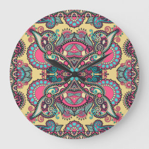 Relógio Grande Floral Paisley Bandanna: Tradicional Ornamental