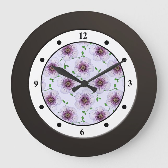 Relógio Grande Floral Purple Garden Flower Modern Digits (Frente)