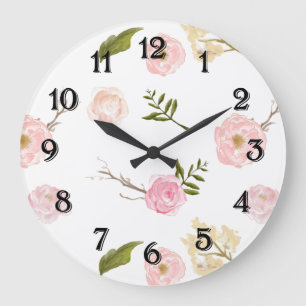 Relógio Grande Floral Romântico de Aquarela de Jardim Rosa