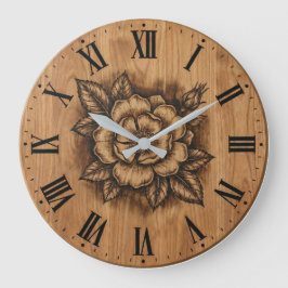 Relógio Grande Floral Rose Wall Clock | Rustic Farmhouse Decor