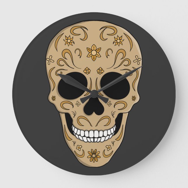 Relógio Grande Floral Sugar Skull Dia de los Muertos (Frente)